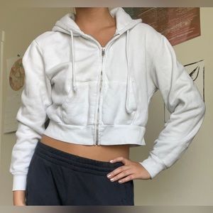 John Galt Cropped White Hoodie Size Small